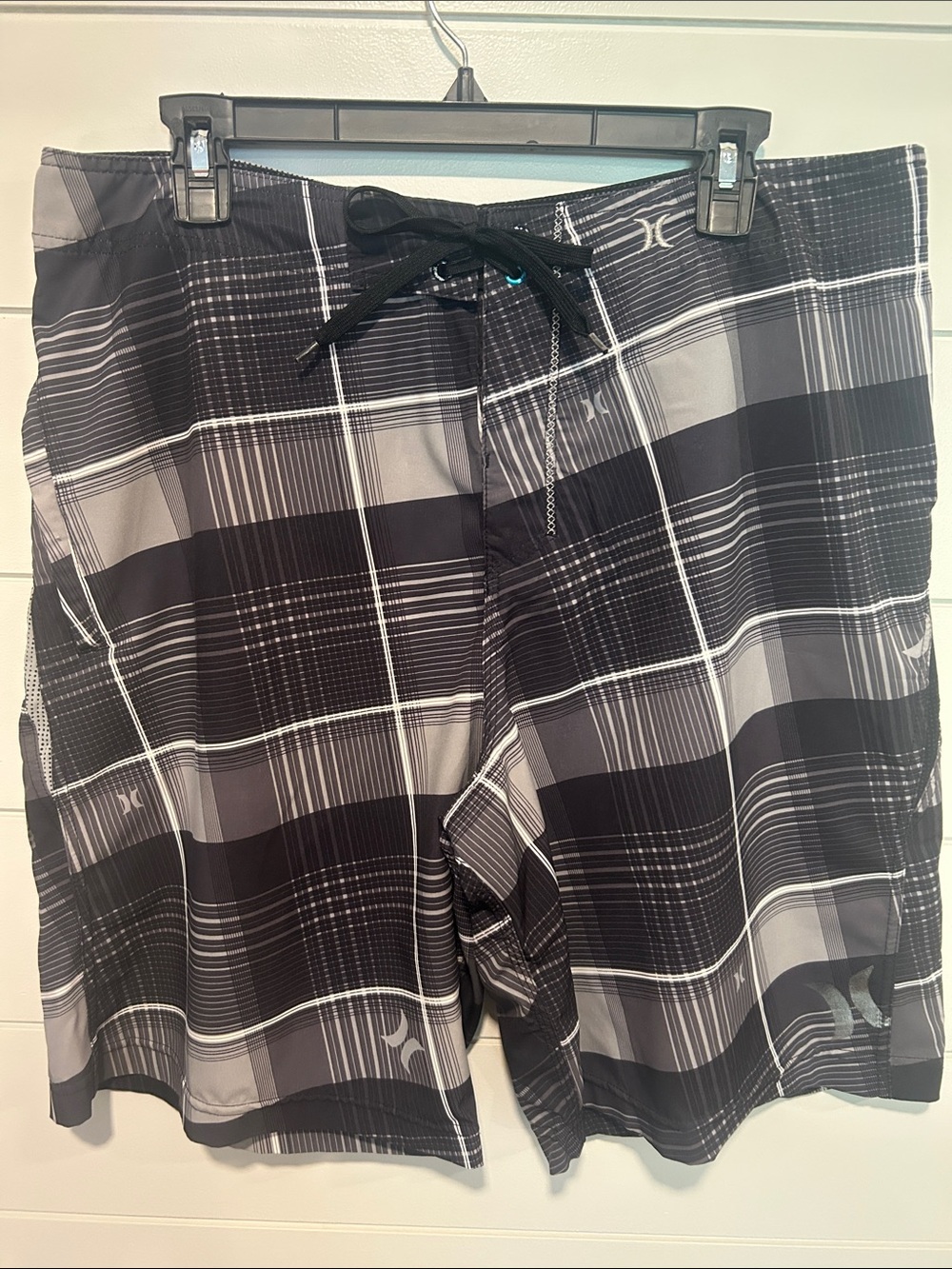 Hurley Black and Gray Plaid Boardshorts for Men